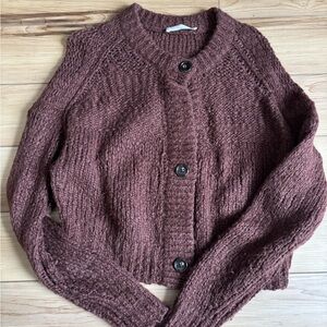 Women's Cropped Knit Sweater - Brown